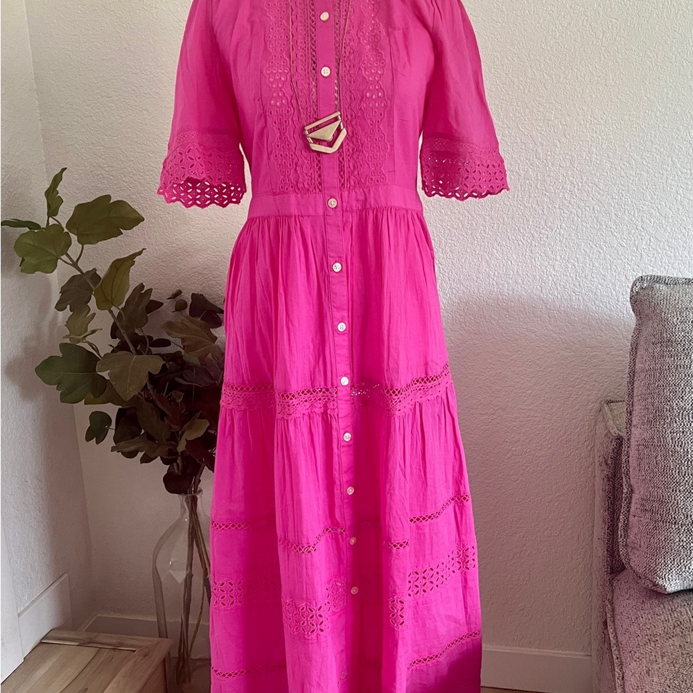 Gap Pink Eyelet Lace Button-Front Midi Dress w/ Slip - Size Small - Picture 8 of 8